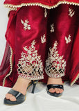 Maroon Trouser Suit with Silver Work