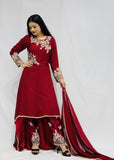 Maroon Trouser Suit with Silver Work