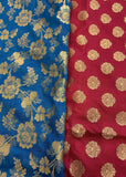 Unstitched Pink and Blue Banarsi Suit