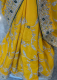Mustard yellow embroidered Saree