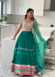 Embroidered Pink and Teal Lehnga