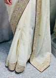 Cream-Plum Saree
