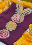 Plum With Bandhani Dupatta Unstitched