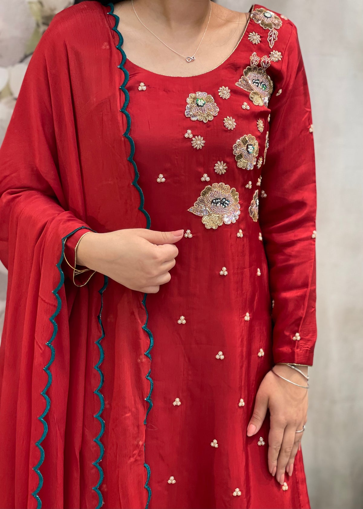 Maroon Silk Trouser  suit