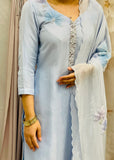 Blue Flower Embroidery Suit