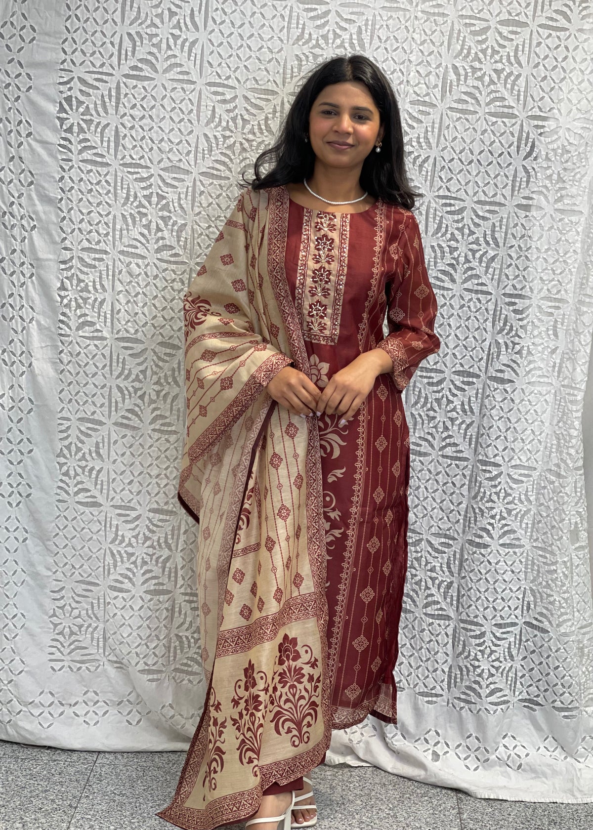 Printed Chanderi Trouser Suit