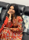 Rust Red Floral Printed Anarkali Suit Set
