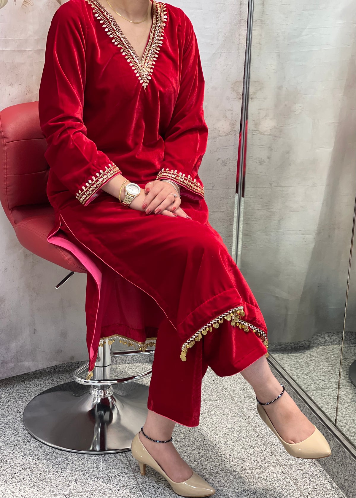 Red Velvet Trouser Suit