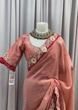 Peach Red Saree