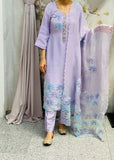 Purple-Flower embroidery Trouser Suit