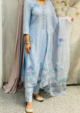 Blue Flower Embroidery Suit