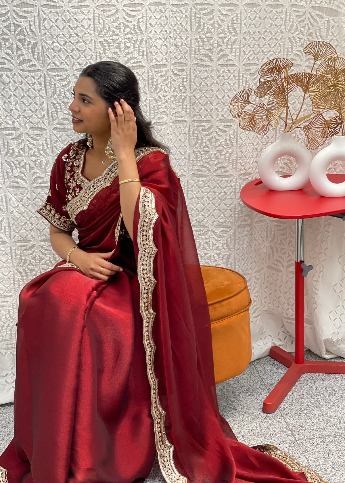 Designer Maroon Saree