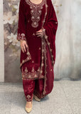 Maroon Velvet Plazzo suit