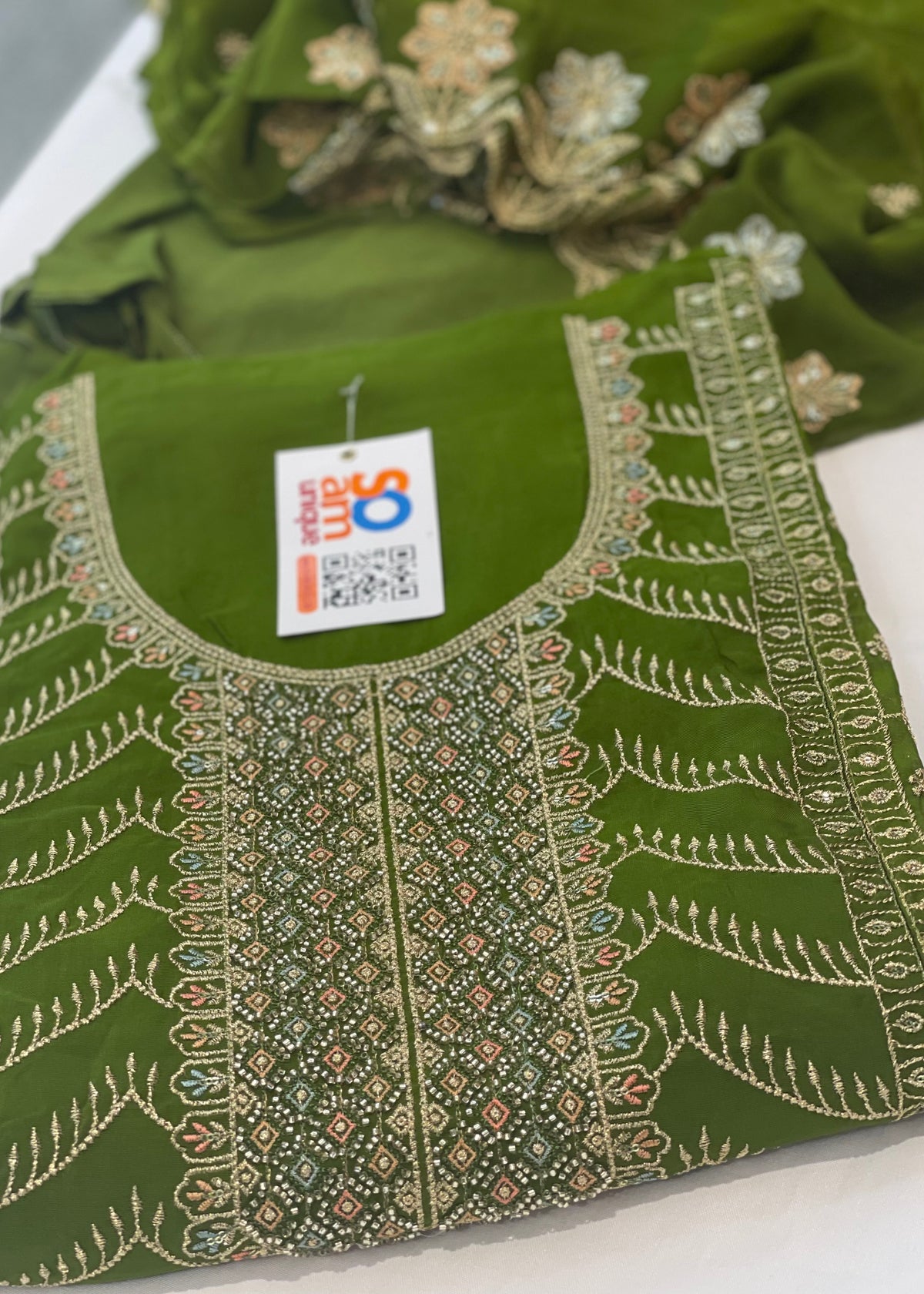 Green  Full Embroidered Unstitched Suit