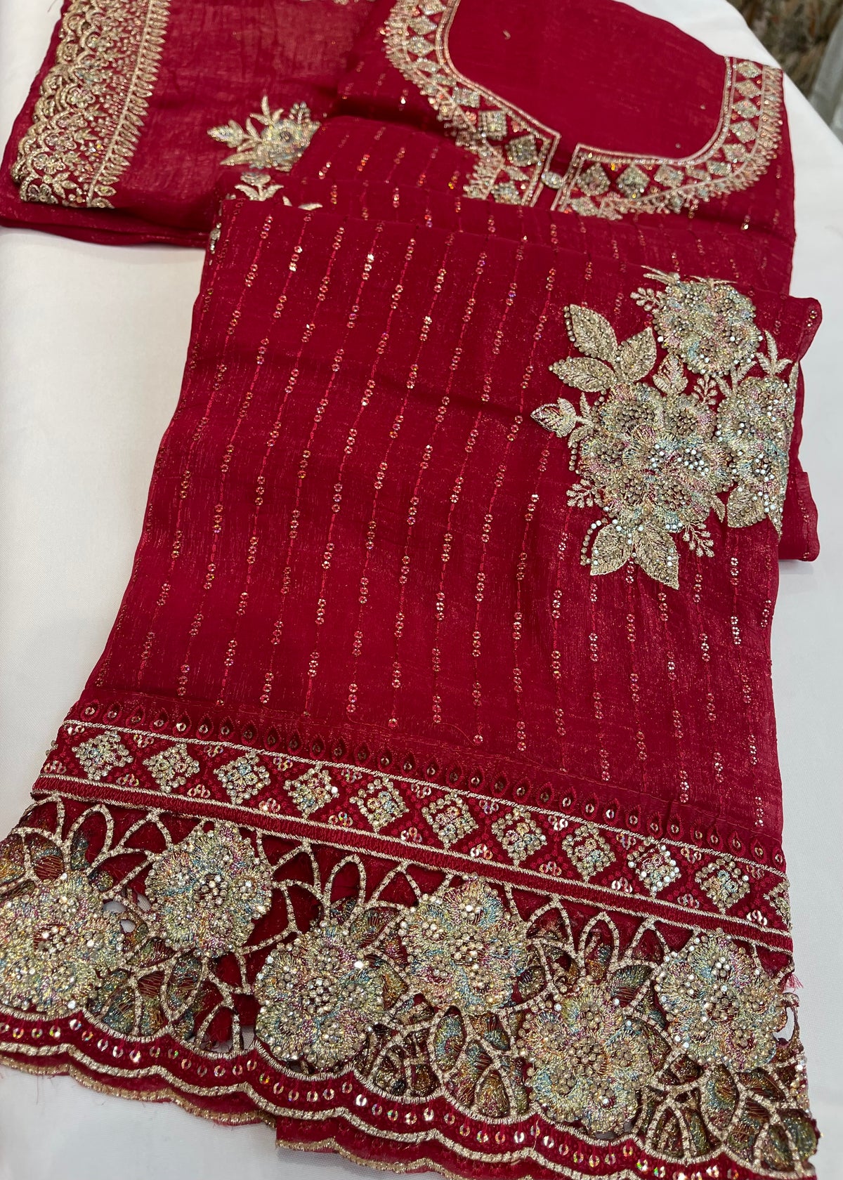 Red Shimmer Unstitched Suit