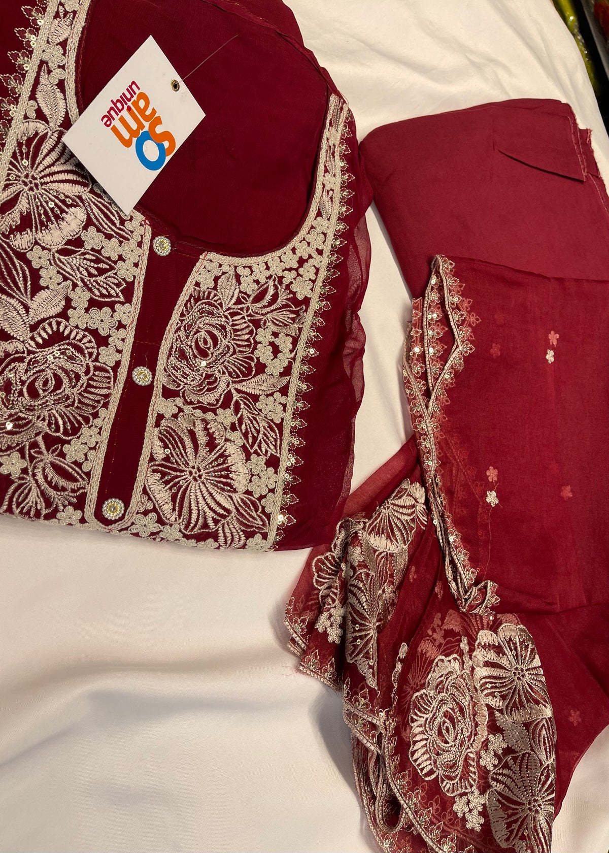 Maroon White Unstitched Suit