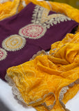 Plum With Bandhani Dupatta Unstitched