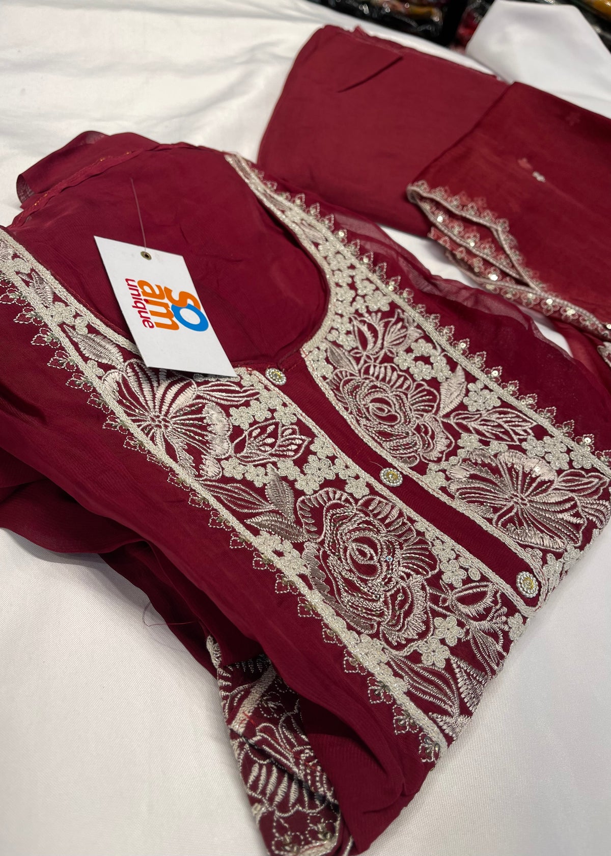 Maroon White Unstitched Suit