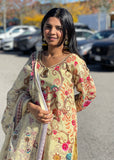Pale Yellow Floral Embroidered Suit