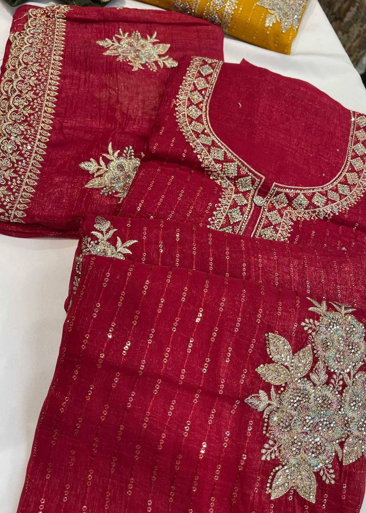 Red Shimmer Unstitched Suit