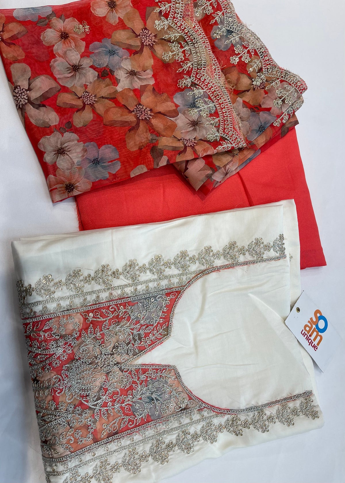 White-Red Unstitched suit