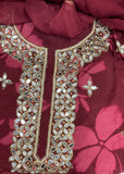 Maroon Mirror work Unstitched suit