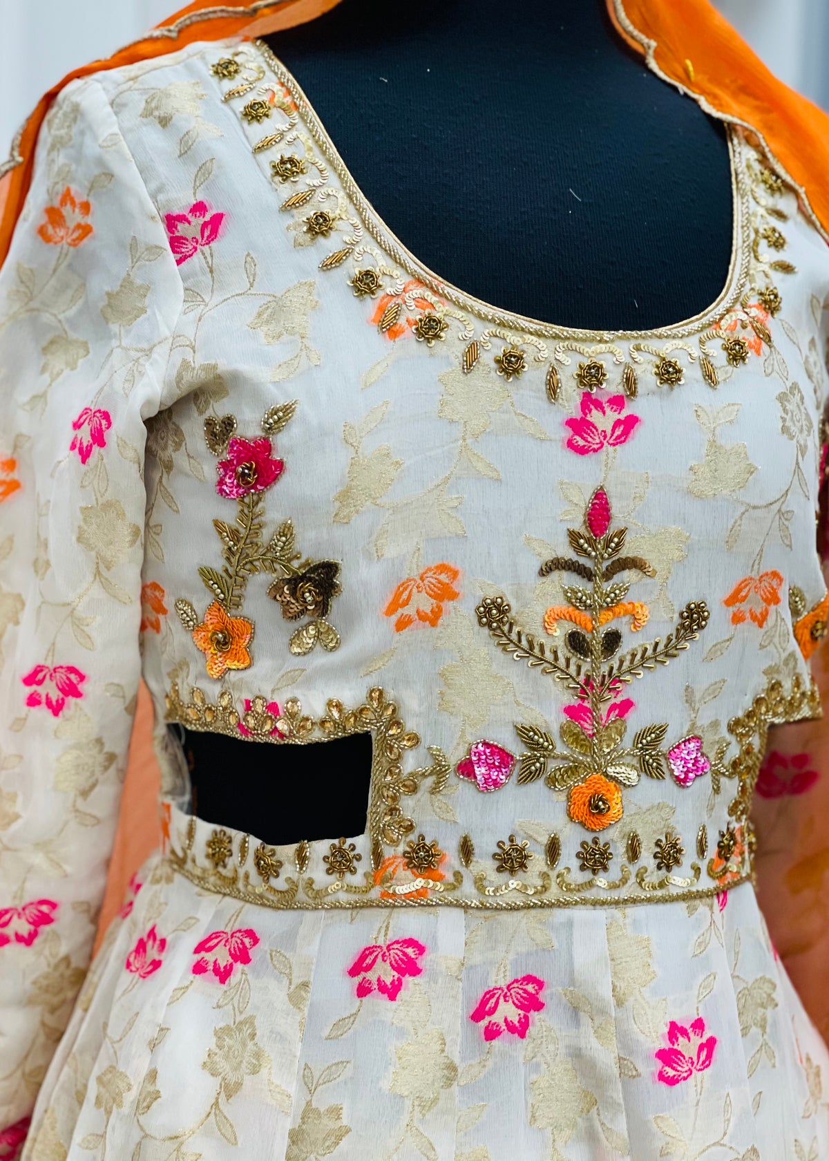 White Anarkali with Trouser