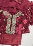 Maroon Mirror work Unstitched suit