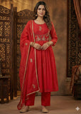 Red Chanderi Silk Trouser