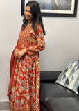 Rust Red Floral Printed Anarkali Suit Set