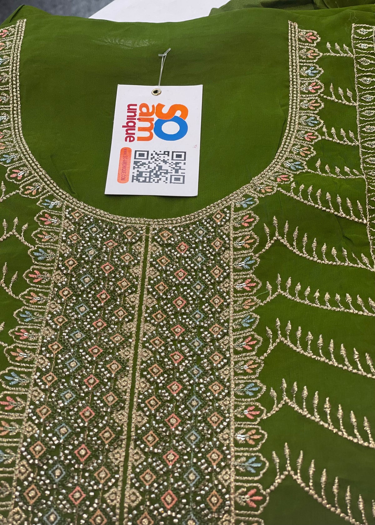 Green  Full Embroidered Unstitched Suit