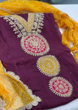 Plum With Bandhani Dupatta Unstitched