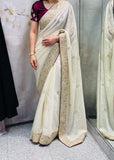 Cream-Plum Saree