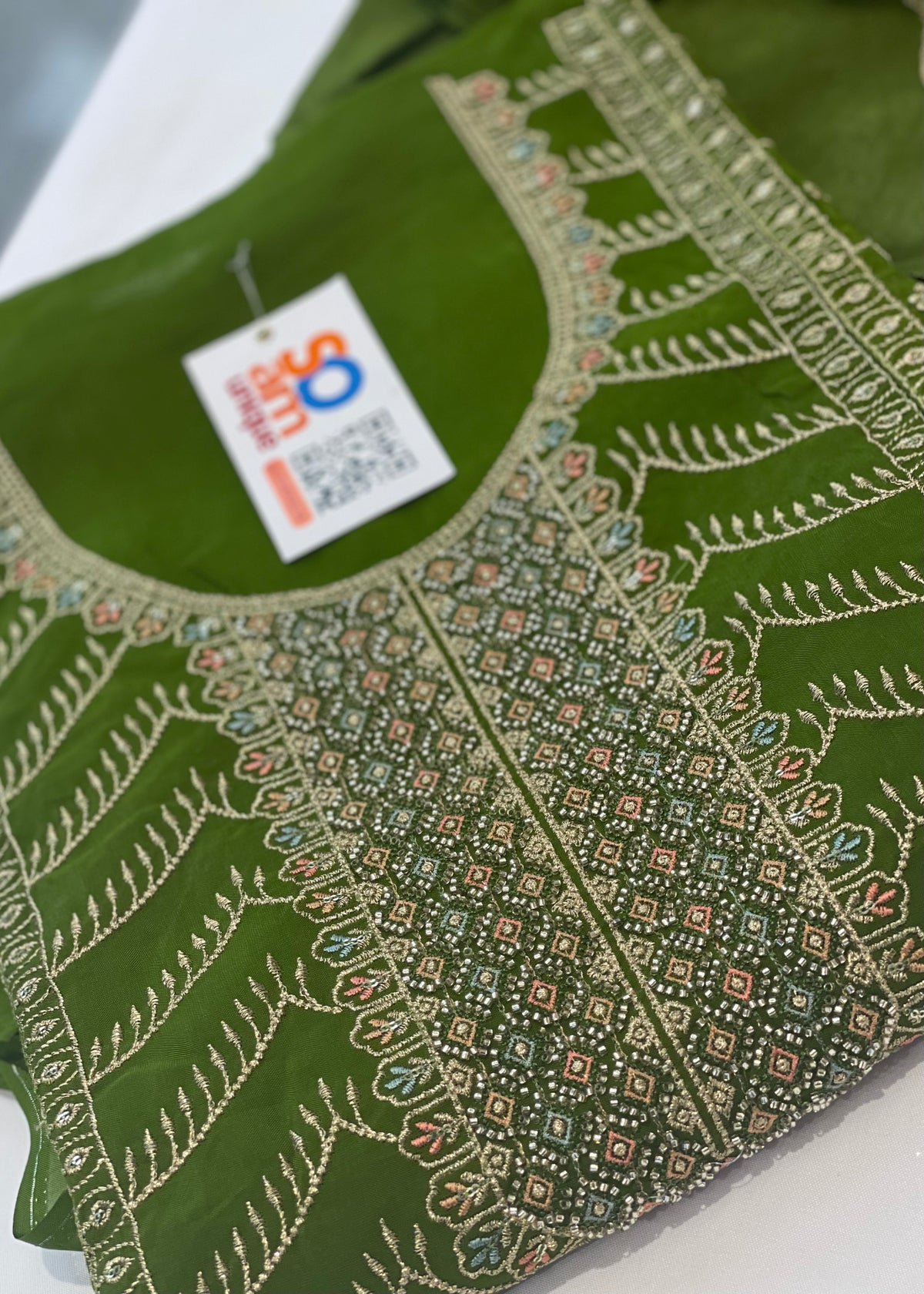 Green  Full Embroidered Unstitched Suit