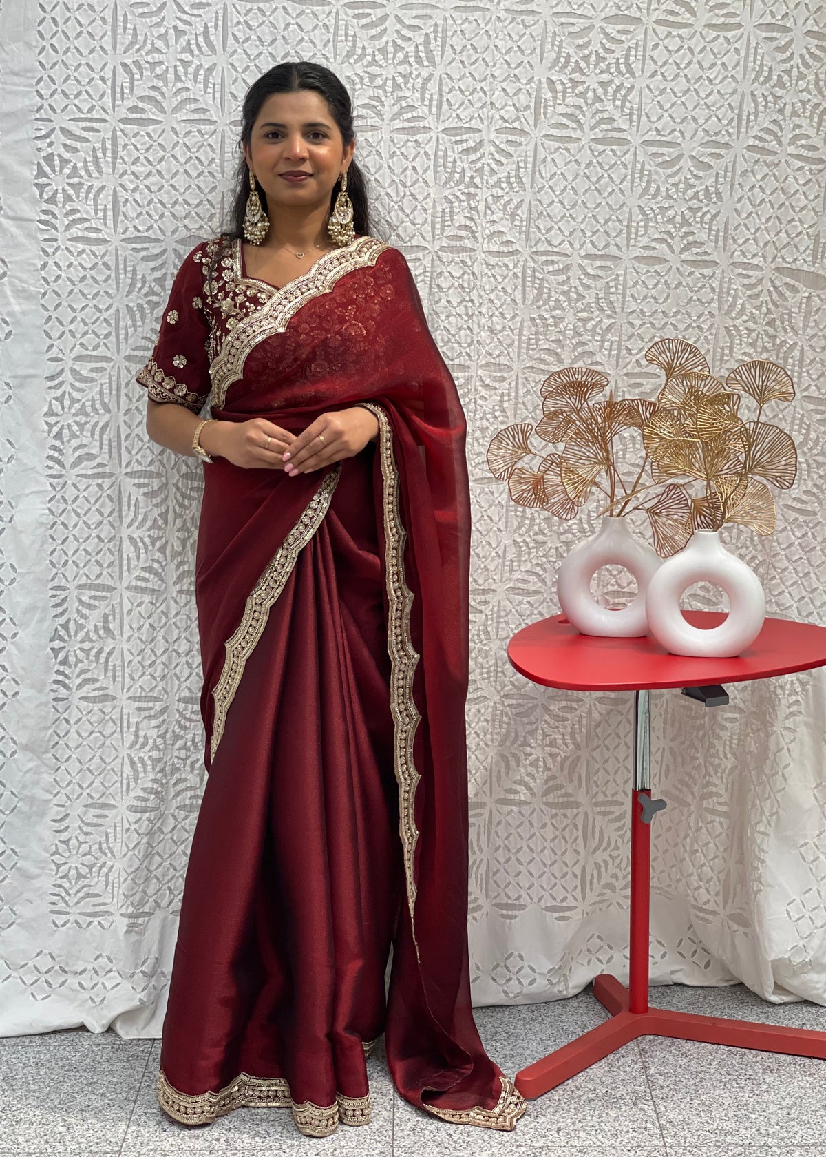 Designer Maroon Saree