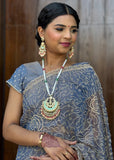 Grey Organza Pre-pleated Saree