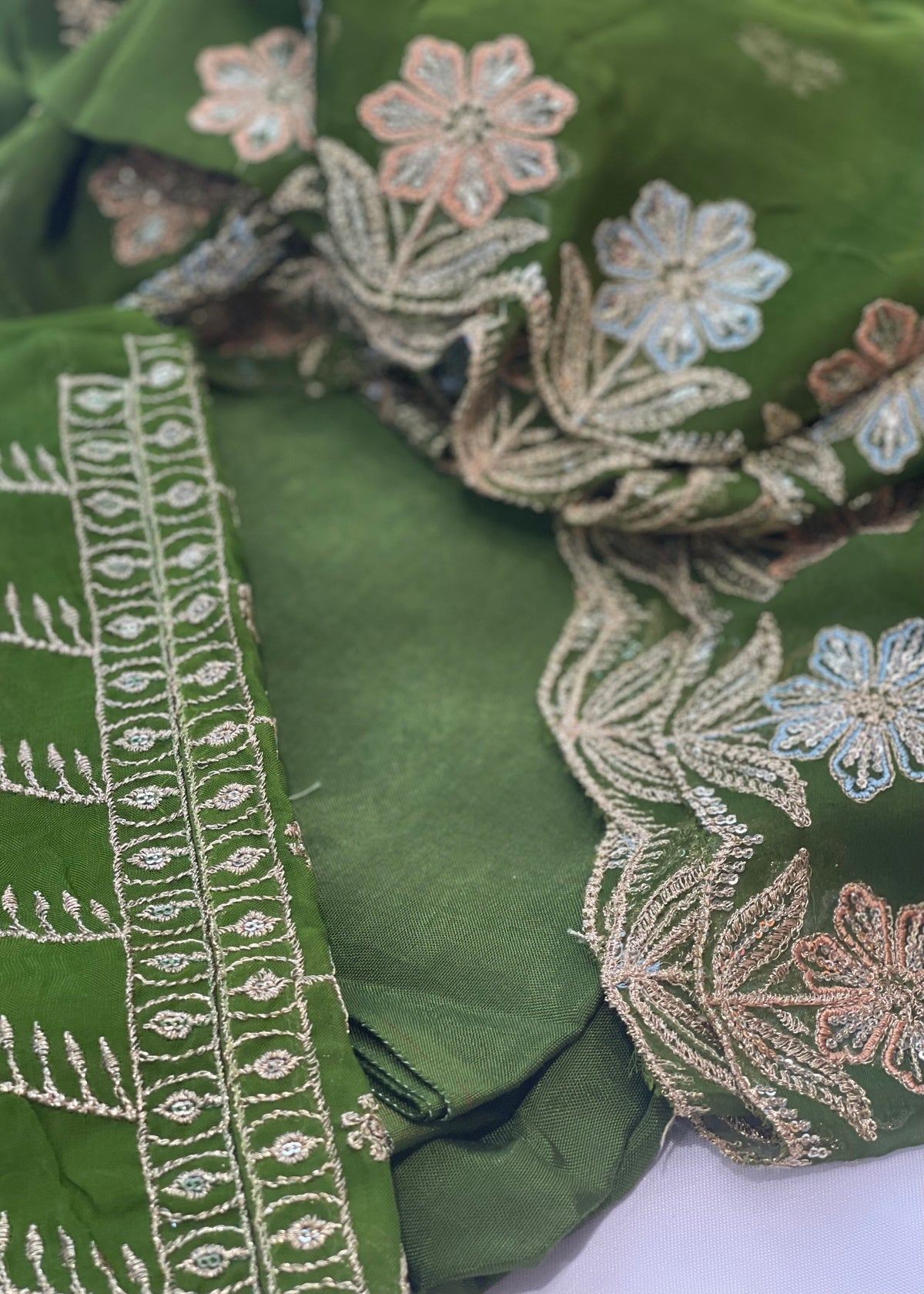 Green  Full Embroidered Unstitched Suit