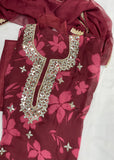 Maroon Mirror work Unstitched suit
