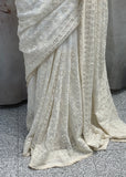 White Lakhnavi Saree