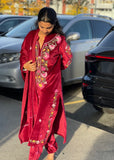 Deep Maroon Embroidered Velvet Suit Set with Matching Dupatta