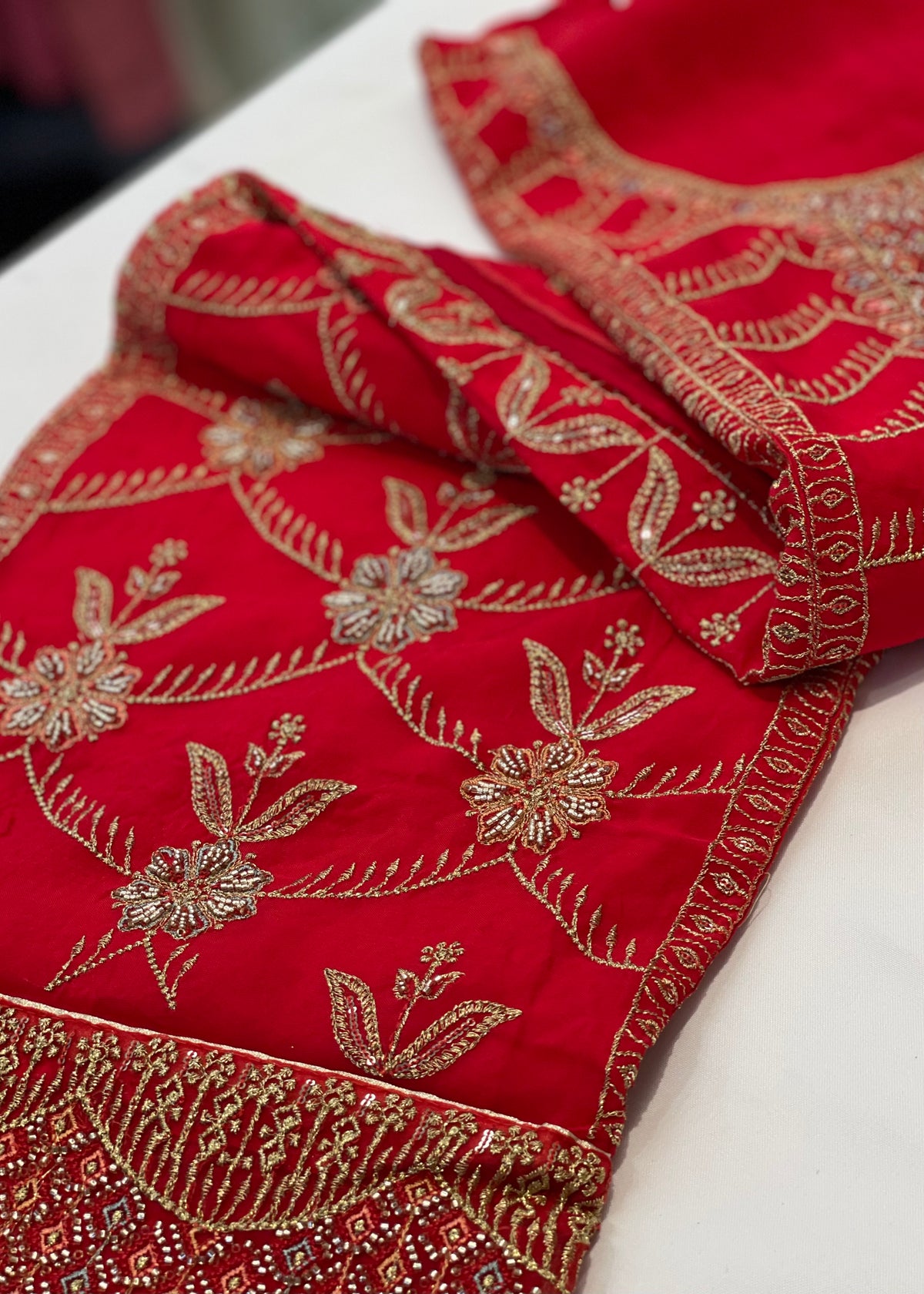 Red Full Embroidered Unstitched