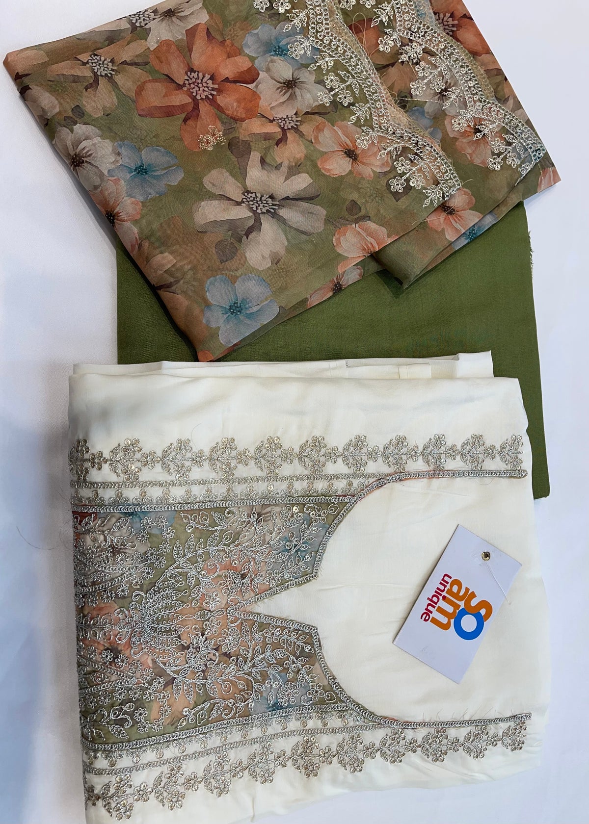 White-Green Unstitched Suit