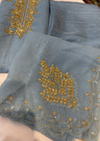 Blue Neck Embroidery Unstitched Suit