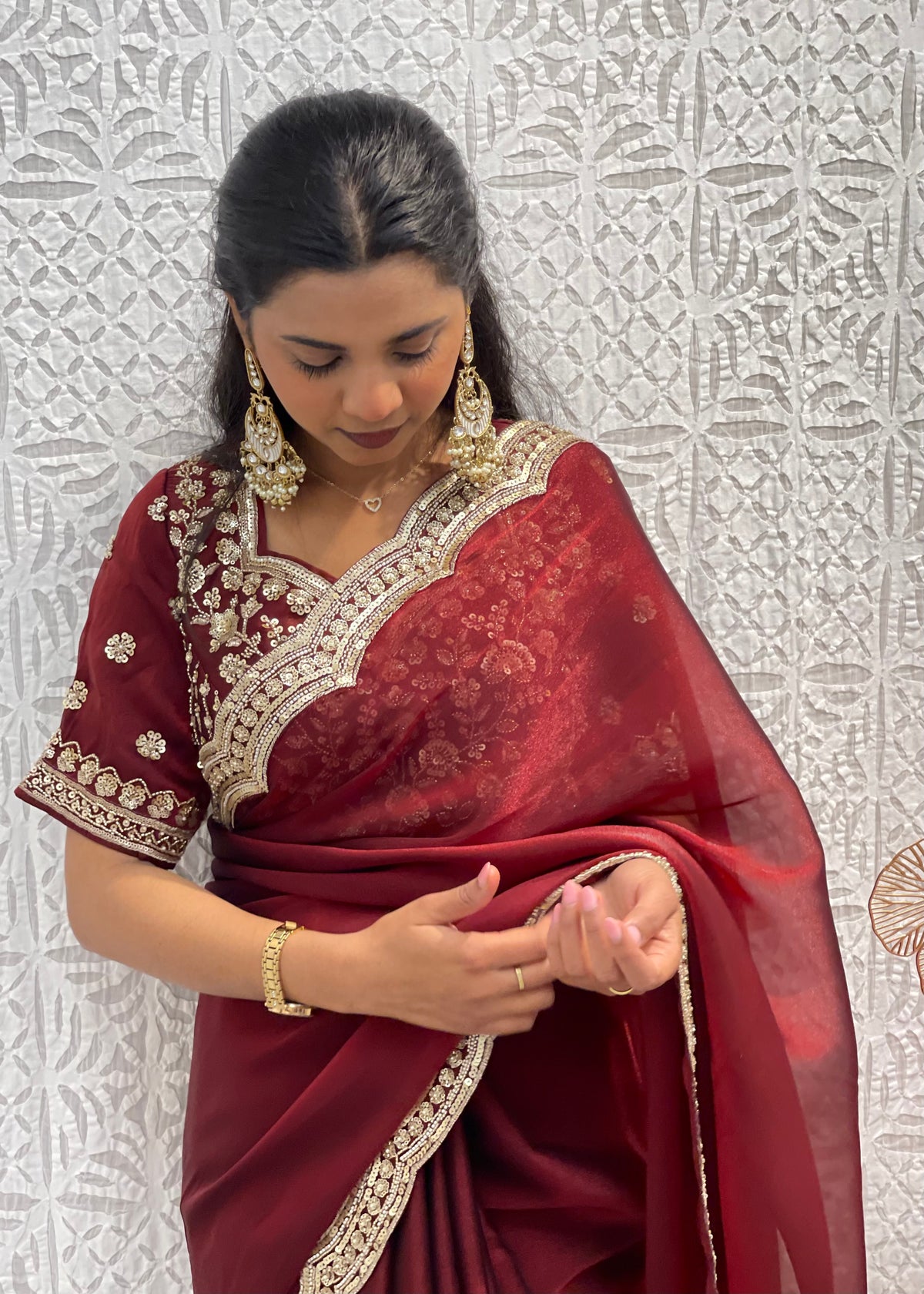 Designer Maroon Saree