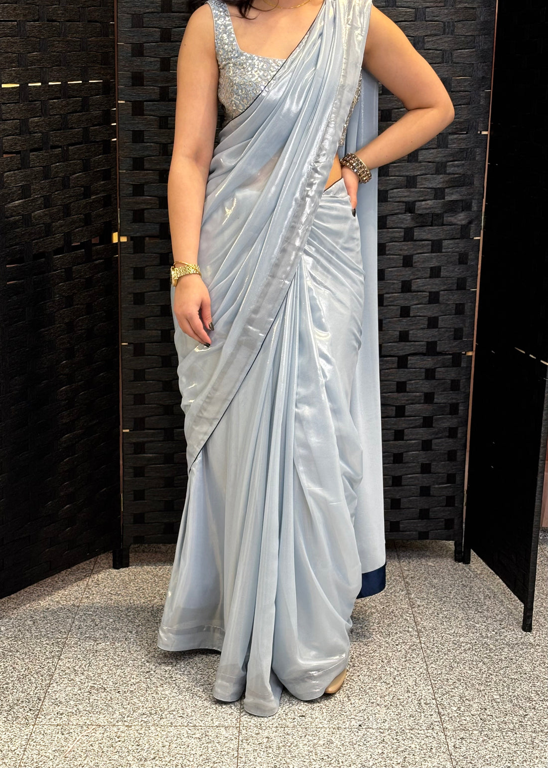 Grey Blue Saree