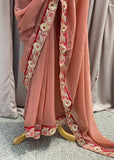 Peach Red Saree