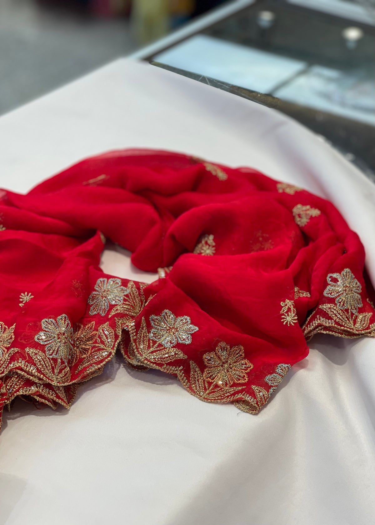 Red Full Embroidered Unstitched