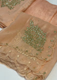 Peach Neck work Unstitched Suit