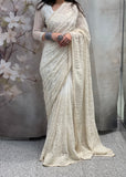 White Lakhnavi Saree