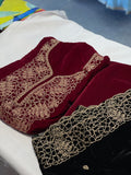 Maroon Black Velvet Unstitched  Suit